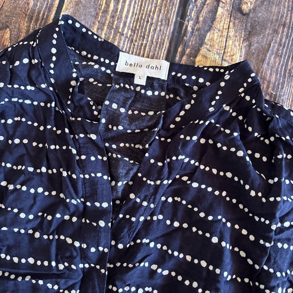 Bella Dahl Women Navy Blue Polka Dot Sleeveless Blouse L - Picture 1 of 6